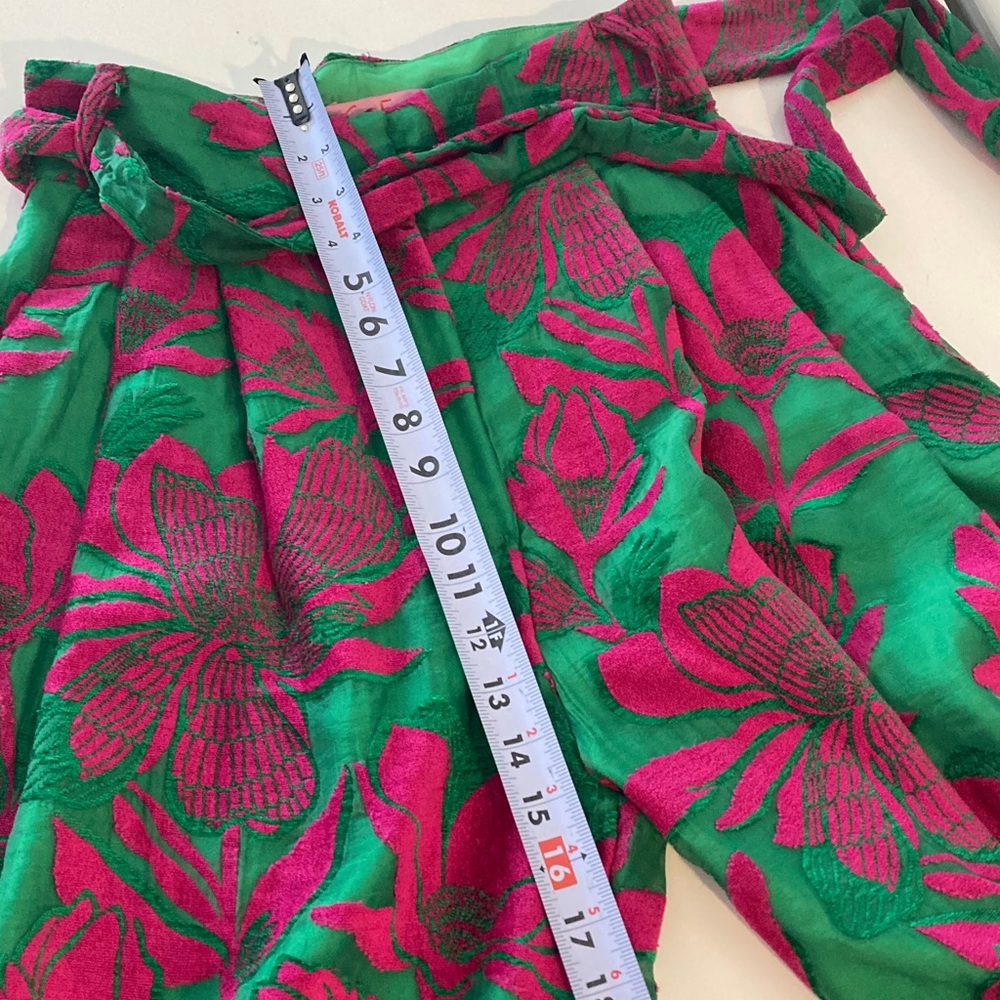 EVA FRANCO Salinger Palazzo wide Leg Pants Textured Green Pink Camiella bloom - Picture 9 of 15